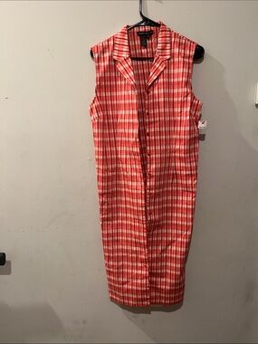 Perceptions Sleeveless Red and White Plaid Button-Front Midi Dress